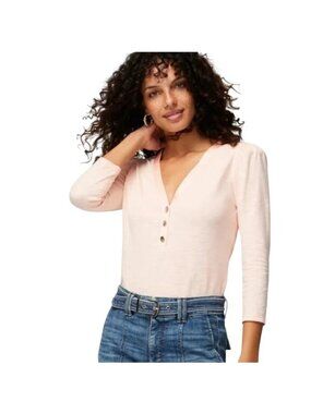 White House Black Market Henley Tee Size Medium 3/4 Sleeve Top Pink Cotton Modal